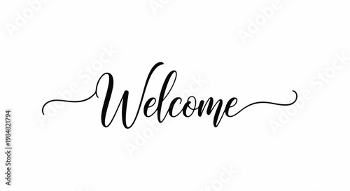 Elegant black script text "Welcome" adorns a clean white background, inviting guests