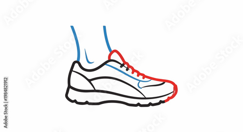 A simple line drawing of a running shoe with a colored accent