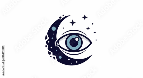 Celestial eye within a starry crescent moon