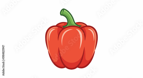 A single bright red bell pepper with a green stem on a white background