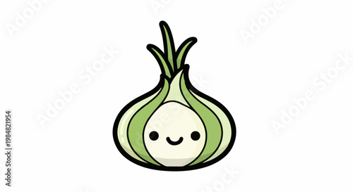 Cute kawaii cartoon onion character with a happy face