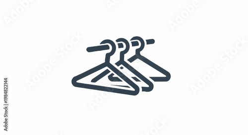 Three dark blue line art clothing hangers are angled together