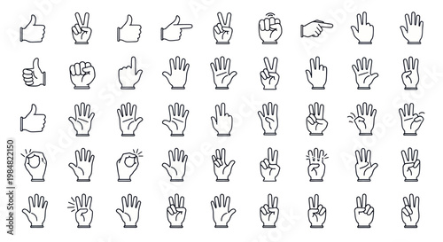 Collection of line art hand gestures and counting icons.