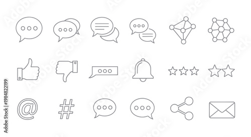Collection of social media and communication line icons