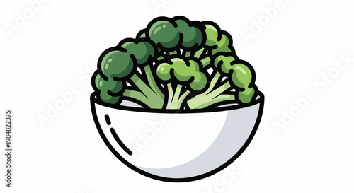 A cartoon bowl filled with vibrant green broccoli florets and stems