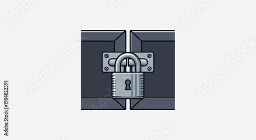 A gray metal padlock secures two dark gray chest halves