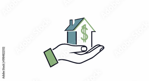 A hand holding a house with a dollar sign inside