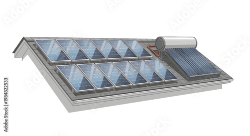 Solar water heater system with flat plate collector on roof