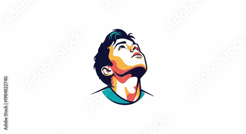 Stylized portrait of a young person looking up with vibrant colors