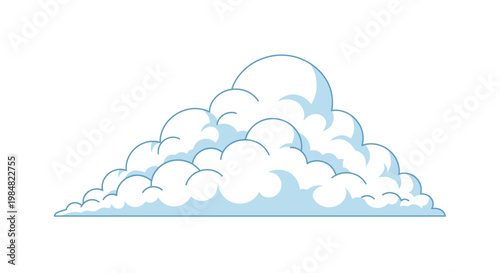Stylized fluffy white cloud illustration with blue outline isolated on white background