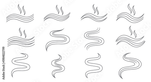 Set of hot steam icons and aroma line art scent wave symbols