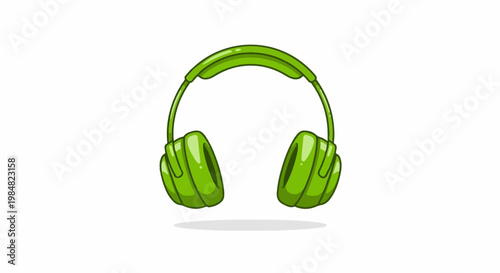 Bright green cartoon headphones levitate on a white background