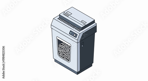 Isometric Paper Shredder Illustration for Office Data Security and Confidential Document Destruction
