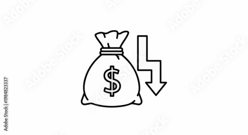 Money bag with dollar sign and downward trend arrow