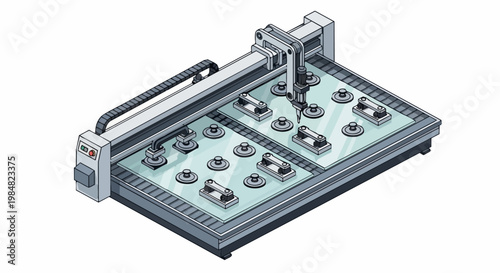Isometric CNC Glass Cutting Machine Illustration for Industrial Automation