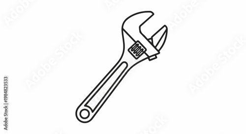 Simple black line drawing of an adjustable wrench against a white background