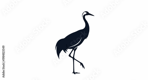 Silhouette of a tall, dark bird with long legs, stepping forward