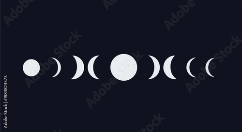 Simple graphic depicting moon phases against a dark background