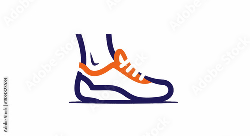 Stylized minimalist illustration of a leg in a sneaker with orange laces