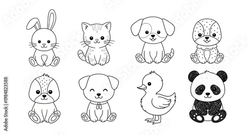 Collection of Cartoon Animals and Bird Illustrations.