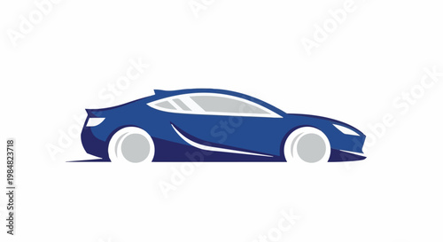 Sleek blue sports car silhouette on white background, dynamic curves and smooth finish