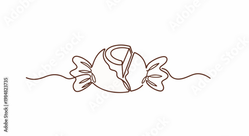 A simple, continuous line drawing of a wrapped candy with an exposed center piece