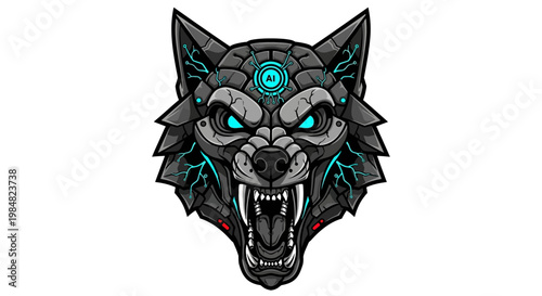 Cybernetic Wolf Head With Mechanical Mask.