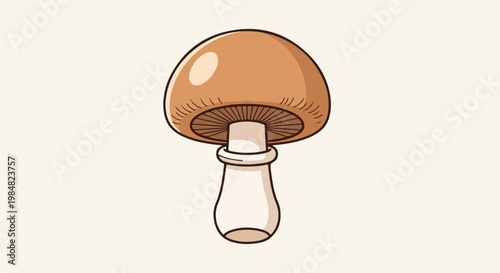 A stylized illustration of a single brown mushroom with gills