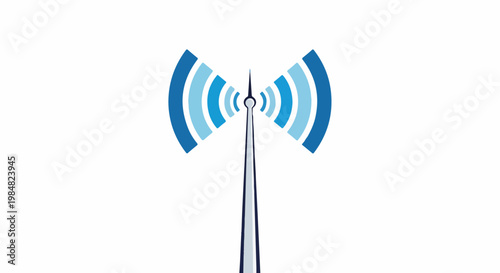 Stylized antenna with broadcasting waves emanating in blue tones