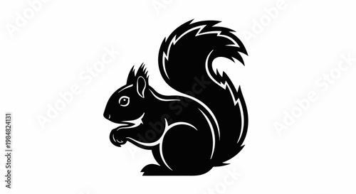 Stylized black silhouette of a squirrel with a bushy tail