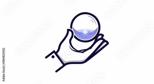 Stylized hand holding a crystal ball filled with blue liquid