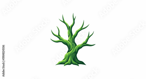 Stylized green tree with winding branches against a white background