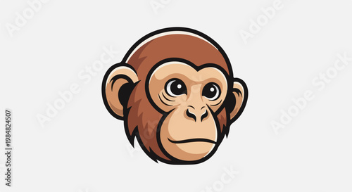 Cartoonish primate face with large eyes, brown fur, and a white background