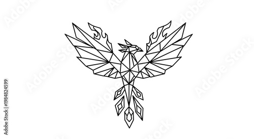 Geometric Phoenix Bird Tattoo Design Illustration.