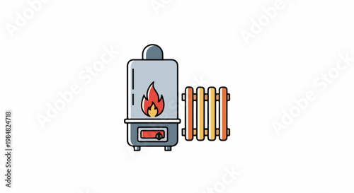 Flat icon of a gas boiler with a flame and a radiator