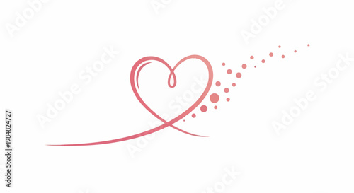 Delicate pink heart with swirling tail and scattering dots on white background