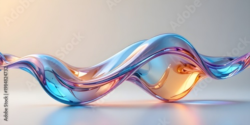 Curvy glass design with vibrant light reflections on a bright background. 3D rendered image.

