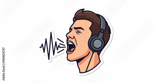 A person wearing headphones and yelling loudly