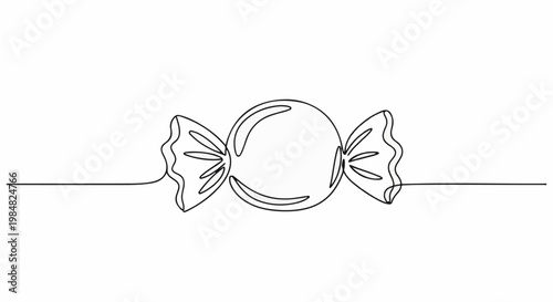 Simple black line drawing of a wrapped candy on a white background