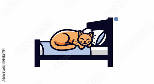 Cozy orange cat sleeping soundly on a light blue bed with white pillow