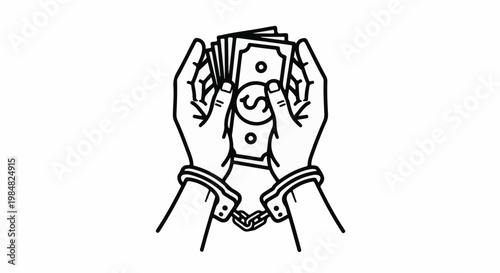 Hands in handcuffs holding a wad of cash