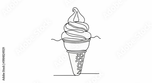 Minimalist continuous line drawing of a soft serve ice cream cone