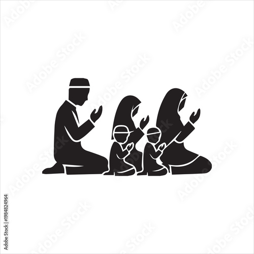 Full muslim family praying together making dua Vector Image