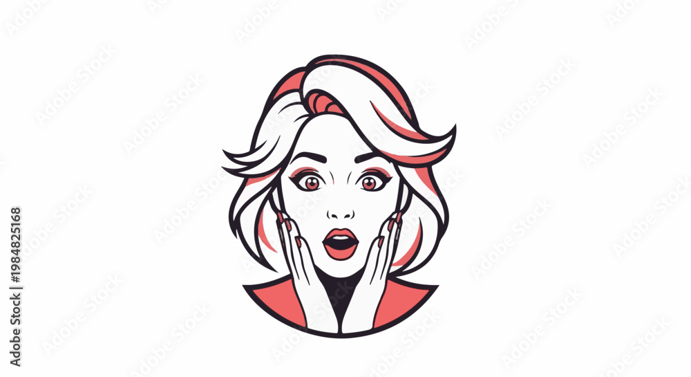 Obraz premium Pop art illustration of a surprised woman with wide eyes and open mouth