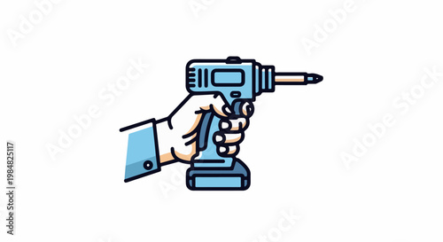 Hand holding a blue power drill with a bit extended