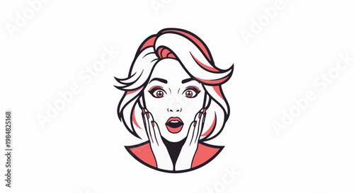 Pop art illustration of a surprised woman with wide eyes and open mouth