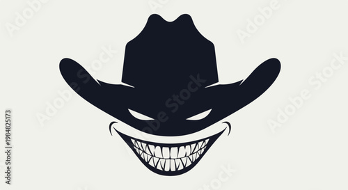 Silhouette of a wide-brimmed hat with a menacing, toothy grin