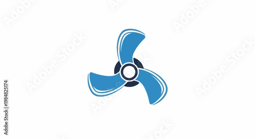 Stylized blue propeller with three blades on a white background
