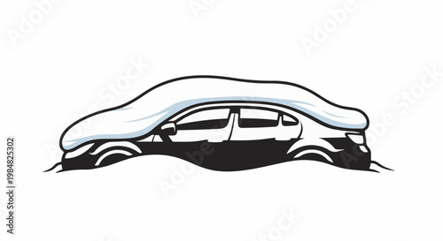 Car buried under heavy snowdrifts, outline shows drifts