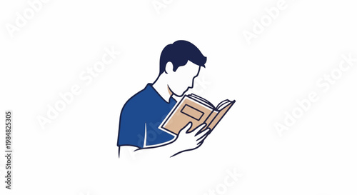 Stylized illustration of a person intently reading an open book